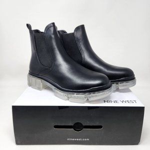 Nine West Womens Black Faux Leather Chelsea Boots Shoes 8 Medium Lugg Heel Ankle
